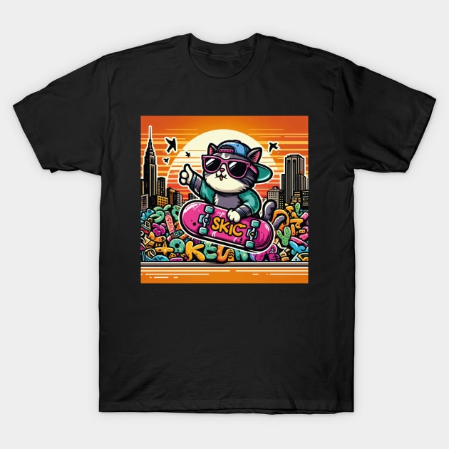 Cat wearing sunglasses and riding a skateboard T-Shirt by SARKAR3.0